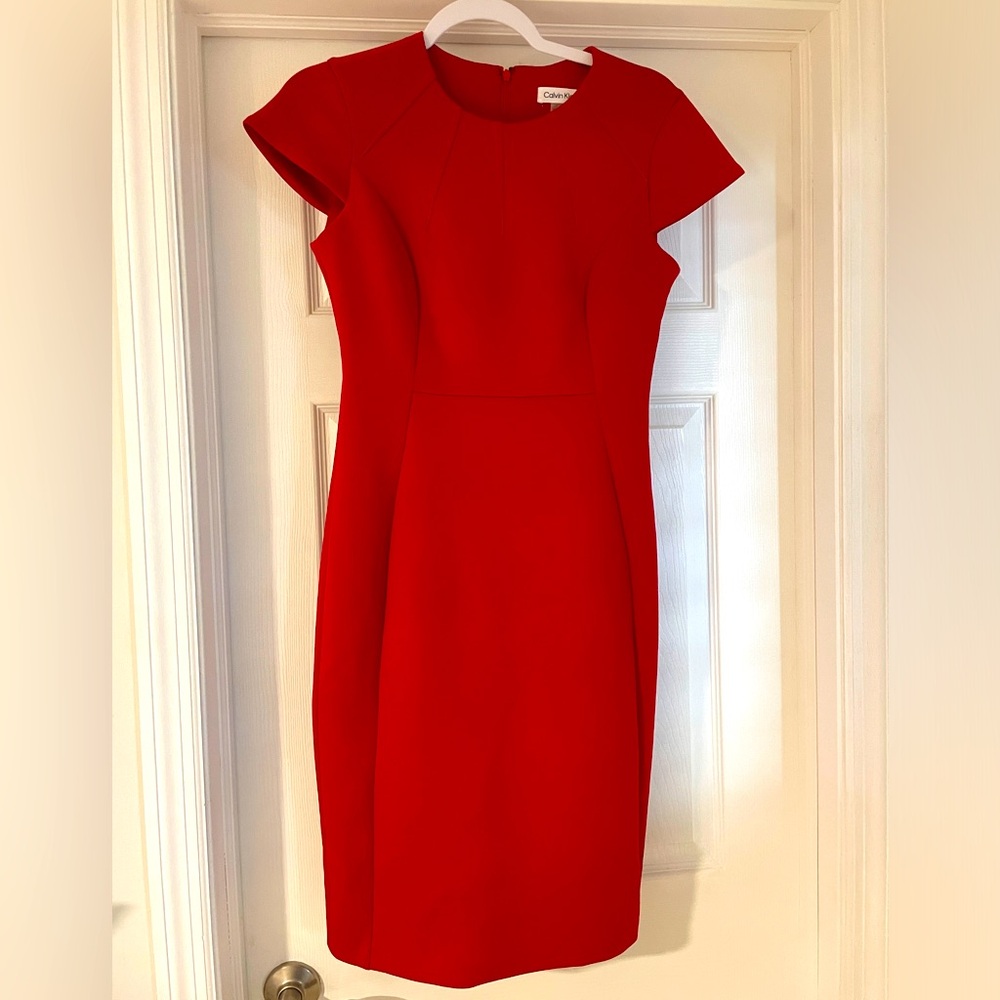 Calvin Klein Red Satin Sheath Dress
